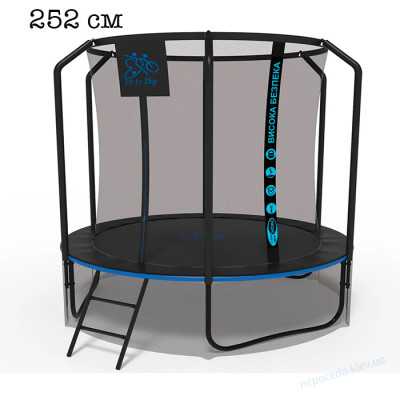 Батут с защитой размер 252см до 120кг black premium c сеткой и лесенкой 48 пружин