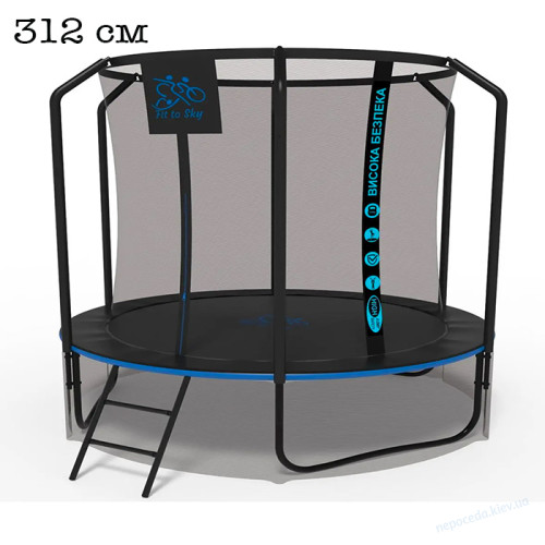 Батут до 150кг размер 312см black premium c сеткой и лесенкой 56 пружин