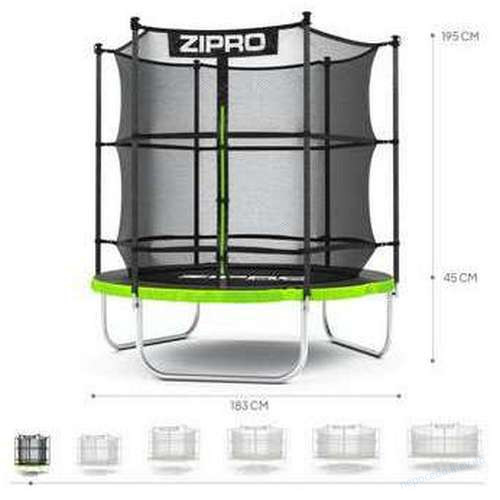 Батут Zipro Jump Pro 183 см черно-зеленый с внутренней сеткой, фото 2