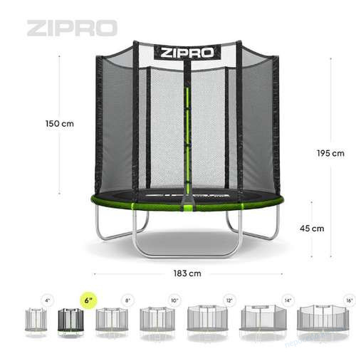 Батут небольшой 183 см Zipro Jump Pro с наружной сеткой черно-зеленый, фото 1