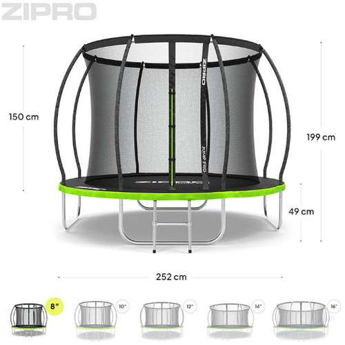 Батут 252 см (8фут.) Zipro Jump Pro Premium с внутренней сеткой черно-зеленый, фото 1