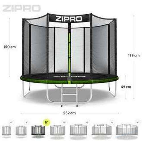 Батут Zipro Jump Pro 252 см черно-зеленый с наружной сеткой, фото 1
