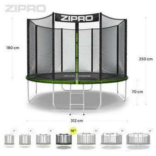 Батут 312 см чорно-зелений Zipro Jump Pro із зовнішньою сіткою, фото 1