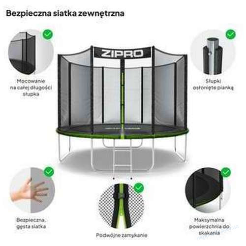 Батут 312 см чорно-зелений Zipro Jump Pro із зовнішньою сіткою, фото 5