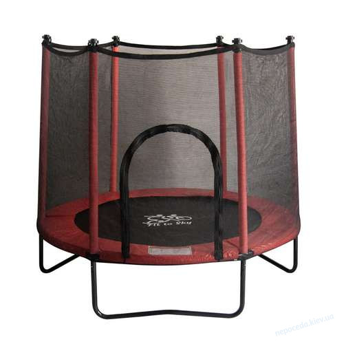 Детский батут FitToSky 152см Black с сеткой красный, фото 2