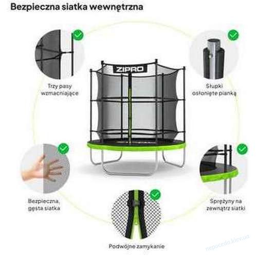 Батут Zipro Jump Pro 183 см чорно-зелений з внутрішньою сіткою, фото 5