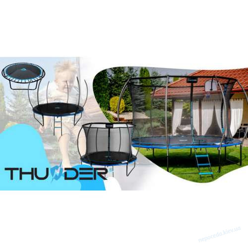 Батут THUNDER 6 футов – 183 см с внутренней сеткой черно-голубой, фото 2