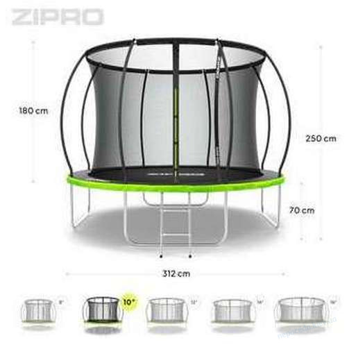 Батут 312 см Zipro Jump Pro Premium с внутренней сеткой черно-зеленый, фото 8