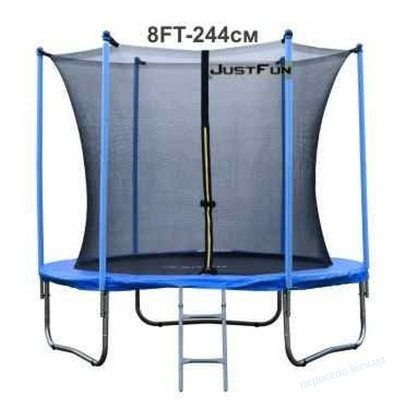 Батут Just Fun 244 см до 120кг Blue сітка внутрішня + драбинка