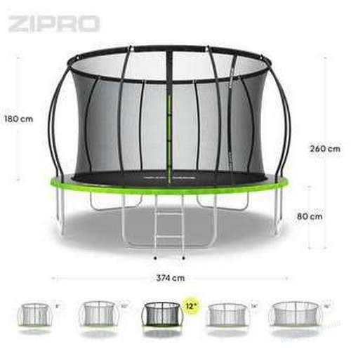 Батут 374 см (12 фут.) Zipro Jump Pro Premium с внутренней сеткой черно-зеленый, фото 1