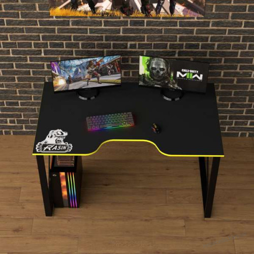 Игровой геймерский стол Rasin RS-13 черно-желтый (кромка разного цвета) металлические ножки, фото 2