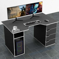 Геймерский игровой стол Rasin RS-1 черно-белый с шухлядами (кромка разного цвета..