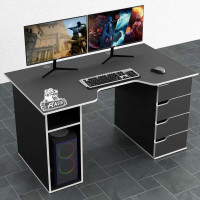 Геймерский игровой стол Rasin RS-1 черно-белый с шухлядами (кромка разного цвета)