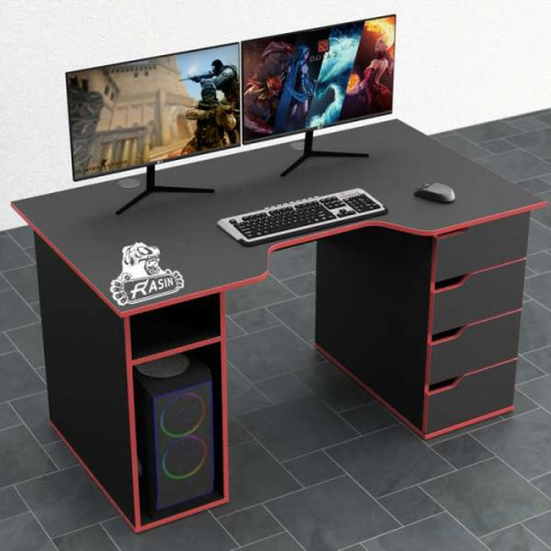 Геймерский игровой стол Rasin RS-1 черно-белый с шухлядами (кромка разного цвета), фото 1
