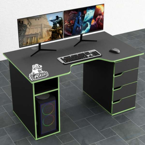 Геймерский игровой стол Rasin RS-1 черно-белый с шухлядами (кромка разного цвета), фото 3