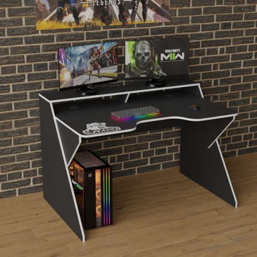 Геймерский игровой стол Rasin RS-9 черно-белый (кромка разного цвета)