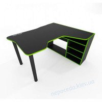 Кутовий ігровий стіл для геймерів Kano чорний+лайм (кромка різного кольору) з по..
