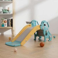 Детская пластиковая горка 2в1 Puppy бирюзовая с баскетбольным кольцом