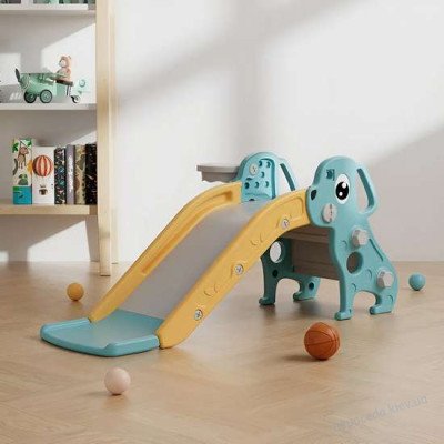 Детская пластиковая горка 2в1 Puppy бирюзовая с баскетбольным кольцом