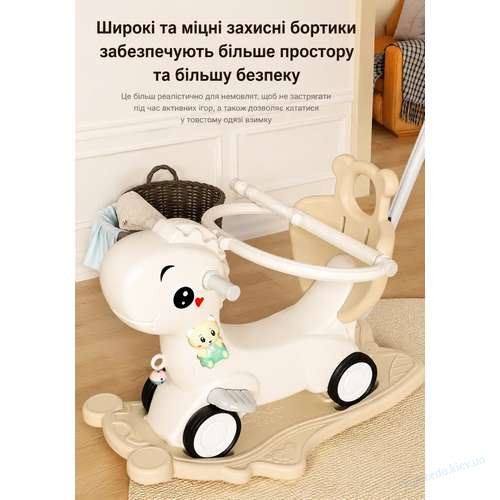 Дитяча коник-гойдалка з музичною колонкою 3в1 Rony кавовий, фото 4