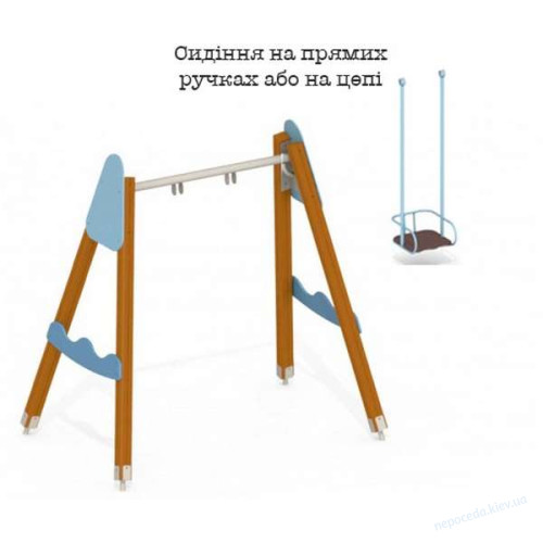 Детские качели на деревянном каркасе одинарные уличные, фото 1