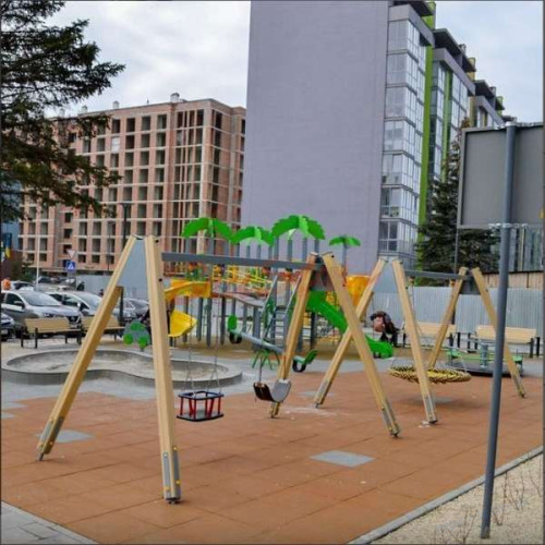 Качели Гнездо на деревянном каркасе серое, фото 2