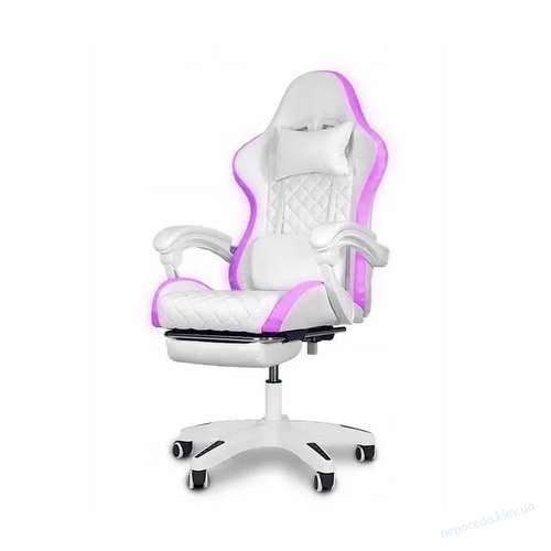 Игровое поворотное кресло с RGB LED и подставкой для ног SPARTA белое, фото 7