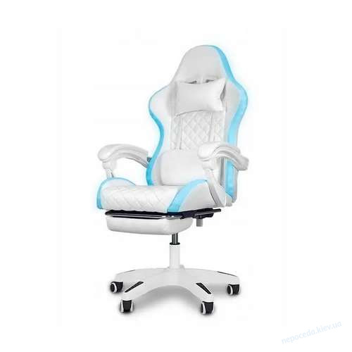 Игровое поворотное кресло с RGB LED и подставкой для ног SPARTA белое, фото 8