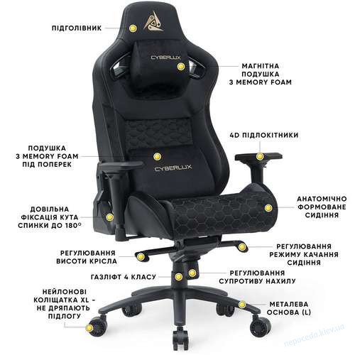 Геймерское кресло Cyberlux Apollo Black, фото 2