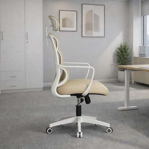 Кресло Easy Beige на колесах с подлоконниками и подголовником, фото 2