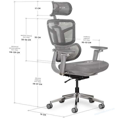 Крісло Mealux S4 Air Fabric Grey, фото 1