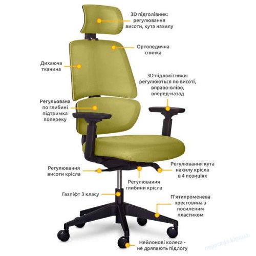 Офісне комп'ютерне крісло Leo Air Plus зелене, фото 1