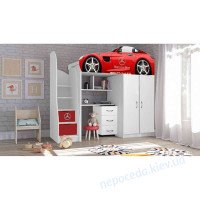 Функціональні дитячі меблі BED-ROOM №1 Мерседес (червона) зі столом і шафою