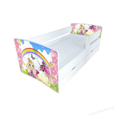 Детская кроватка Kinder-Cool с ящиком Принцесса и радуга длина - 174 см