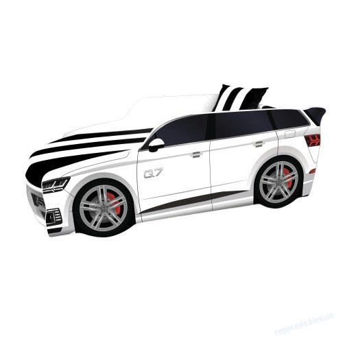 Кровать машинка джип Premium Q7 белая с матрасом, фото 4