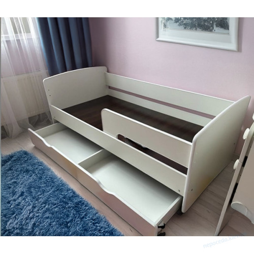 Белая кровать с ящиком и бортиком КиндерКул 170/190см, фото 1