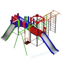 Детский игровой комплекс 3-х секционный с 2 горками Крепость