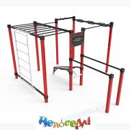 Спортивный комплекс S-20.1 с брусьями и скамьей уличный красно черный с хомутами