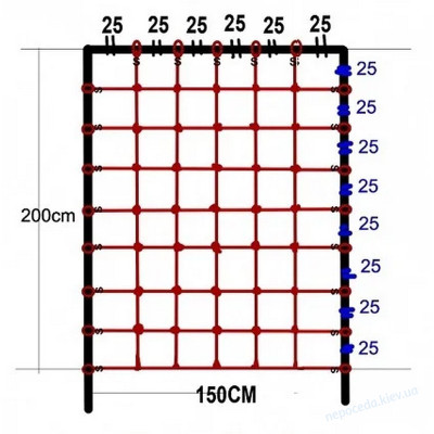 Гладиаторская сетка для лазанья 200x150 cм S-Hook для игровых комплексов