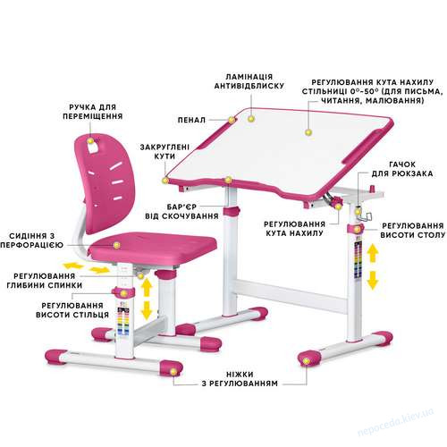 Детский комплект парта и стул Evo-03 Ergo розовый, фото 2