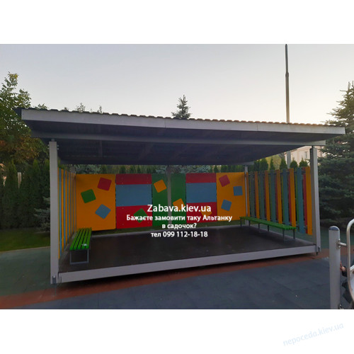 ​​​​​​​Теневой Навес уличный для детского сада с 2 скамейками, фото 6