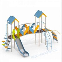 Уличная деетская площадка на две башни с мостиком голубая