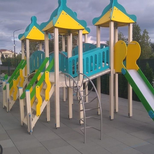 Детская площадка на 4 башни с горками голубая, фото 2