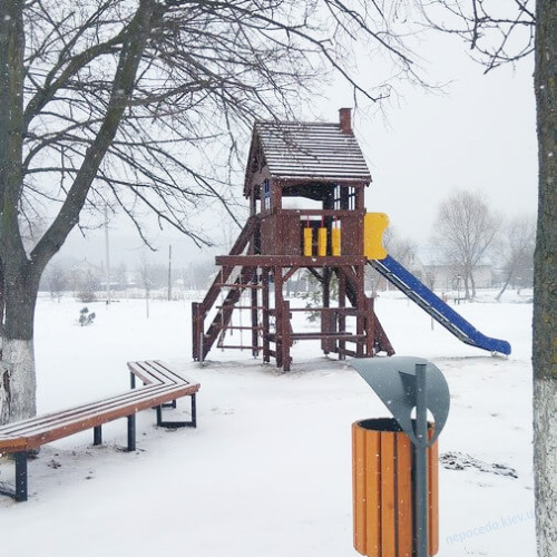 Современная детская площадка из дерева Дача с качелями, красная, фото 6