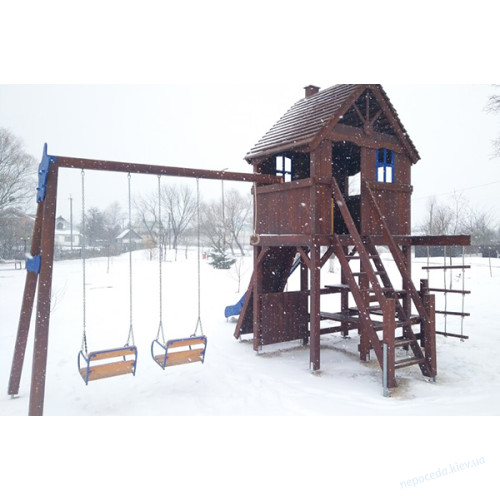 Современная детская площадка из дерева Дача с качелями, красная, фото 8