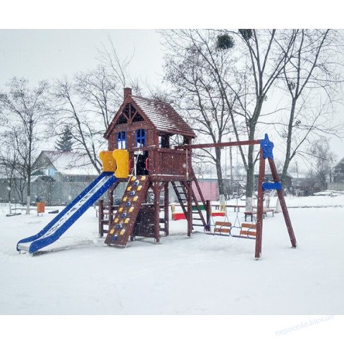 Дитячий сучасний майданчик з дерева Дача з гойдалками, синій, фото 9