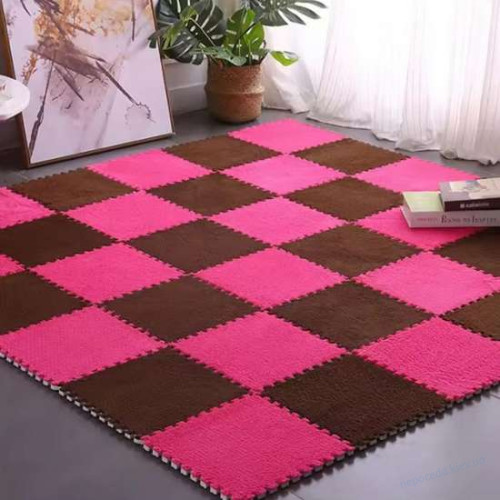 Пол-пазл мягкий плюшевый 30*30*1cm (D) розовый, фото 7