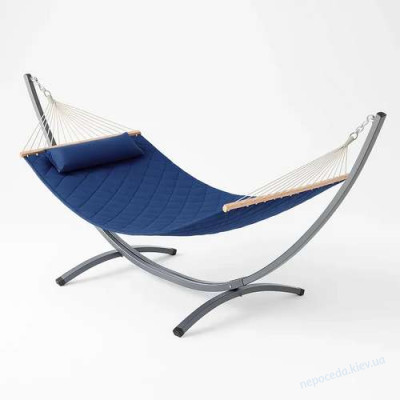 Стойка для гамака + двухместный гамак SOFT синий XXL 200x140см с планками