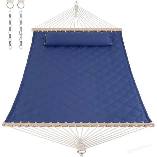 Стійка для гамака + двомісний гамак SOFT синій XXL 200x140см з планками, фото 6