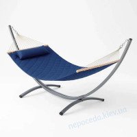 Стойка для гамака + двухместный гамак SOFT синий XXL 200x140см с планками